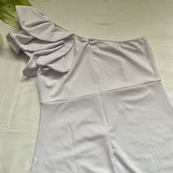 ⭐️mokoru women's sexy ruffle one shoulder sleeveless bodycon midi dress⭐️ - Picture 9 of 9